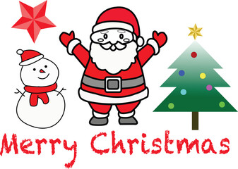 Merry Christmas  Set with santa claus and tree