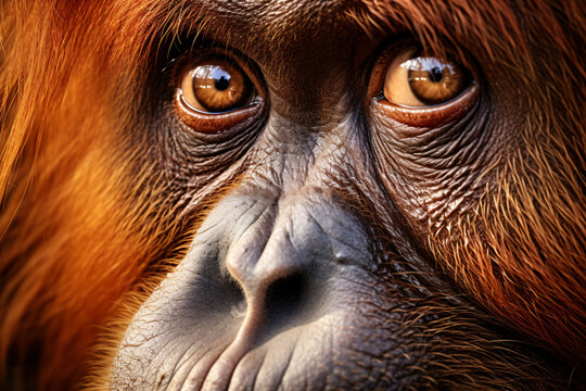 Close up of face of Orangutan ape