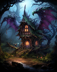 Fototapeta na wymiar Gorgeous fantasy dragon in dragon land