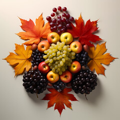 Naklejka na ściany i meble A symmetrical arrangement of autumn fruits.