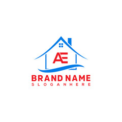 AE house logo design vector template. Real estate logo design.
