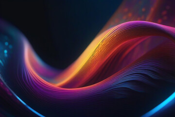 Abstract fluid 3d render holographic iridescent neon curved wave in motion dark background. Gradient design element for banners, backgrounds, wallpapers and covers.
