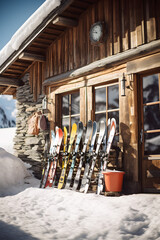 Fototapeta na wymiar Ski and Snowboard Rental Delight