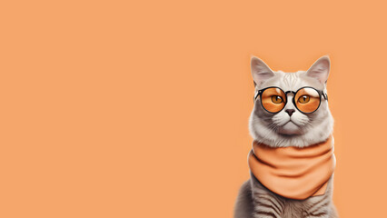 Cat isolated in orange background