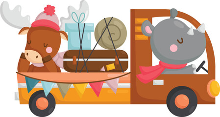 a vector of animals driving a truck