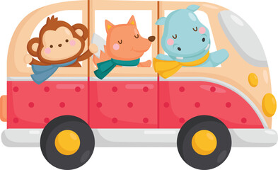 a vector of many animals in a van