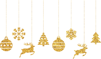 Gold glitter Christmas ornament, golden glitter decoration element