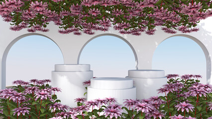 Background rendering with 3d podium and wall scene abstract background. 3D illustration, 3D rendering