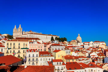 Fototapeta premium View of Alfama, the oldest neighborhood of Lisbon, from Santa Luzia viewpoint in Lisbon, Portugal