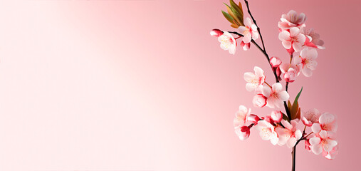 Banner, Background for design, Spring, Summer, Congratulations, pink cherry background  with space for copying text 