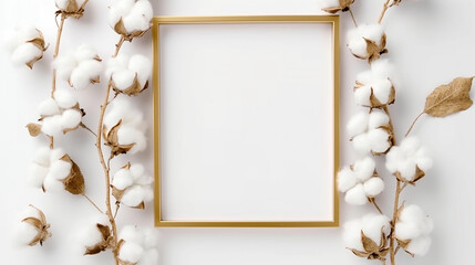 Square golden frame made of golden cotton buds. Beautiful illustration. 