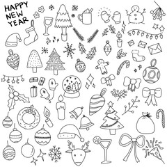 christmas and happy new year illustration object icon set