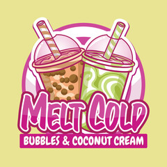 Ice Bubbles Boba and Coconut Cream Logo Design