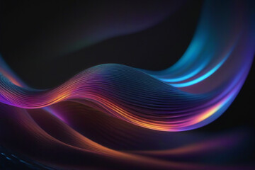 Abstract fluid 3d render holographic iridescent neon curved wave in motion dark background. Gradient design element for banners, backgrounds, wallpapers and covers.
