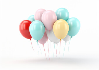 Multi color bunch of balloons floating on a white background. birthday, party, and anniversary balloons in the party background. AI generated image