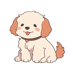 Cute cartoon puppy sitting on a white background. Vector illustration.
