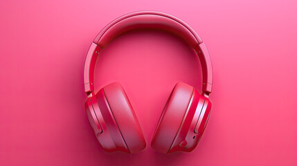 Fototapeta na wymiar top view pink headphone on a pink background