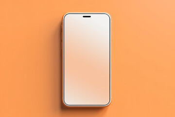 top view a blank screen phone mockup on orange background