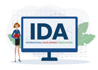 IDA, INTERNATIONAL DEVELOPMENT ASSOCIATION acronym. Concept with keyword and icons. Flat vector illustration. Isolated on white.