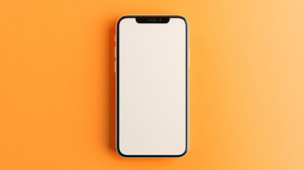 top view a blank screen phone mockup on orange background