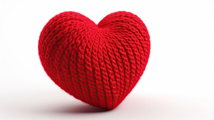 heart made knitted red yarn isolated on white background. symbol of love. valentine concept
