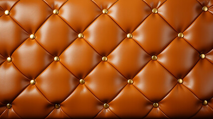 Close up texture of genuine leather with Brown rhombic stitching. Brown leather texture with buttons for pattern and background. 