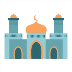Foto op Plexiglas Great modern colorful arabic mosque. cartoon vector illustration of a mosque. Flat mosque vector set. Muslim building for islamic, ramadan, eid design. © rizkan
