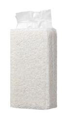 White rice vacuum packaging sample. White rice in a bag.