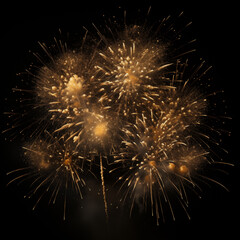 Fototapeta premium Several golden fireworks on a black background isolated