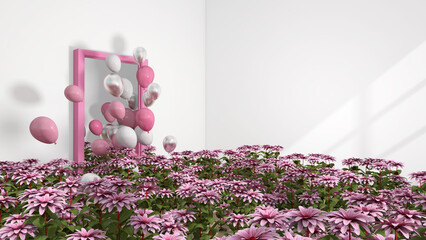 Balloons in the room.3D illustration. 3D rendering.	
