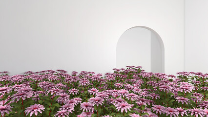 Naklejka premium The room is full of flowers. 3D illustration, 3D rendering