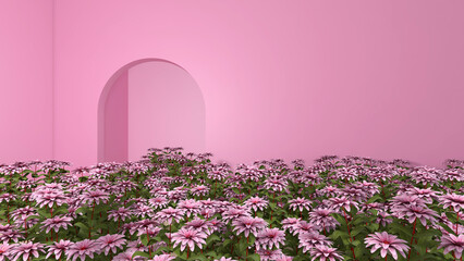 Naklejka premium The room is full of flowers. 3D illustration, 3D rendering