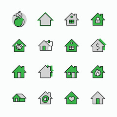 Set of House Vector Home Line Icons. Contains symbols of Conclusion of Contract, Heart, Drop of water, fire, money and more. Editable Stroke. 32x32 pixels.
