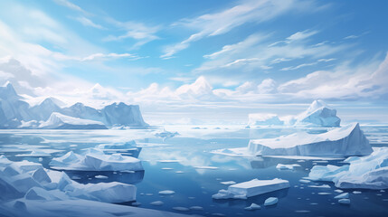 Fototapeta na wymiar Arctic winter landscape with large glaciers frozen sea and blizzards Artificial Intelligence Rendering