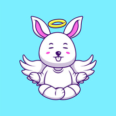 Cute Angel Rabbit Floating With Meditating Cartoon Vector Icons Illustration. Flat Cartoon Concept. Suitable for any creative project.