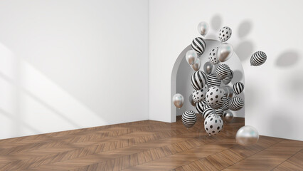 Balloons in the room.3D illustration. 3D rendering.	
