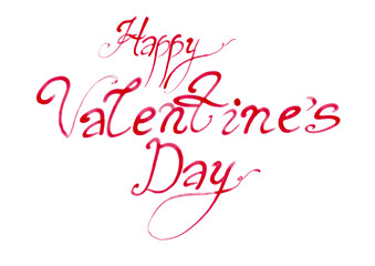 Happy valentines day words isolated on white background. Italic sweeping font. Different shades of letters. Red color. The words Valentine's Day are larger. 