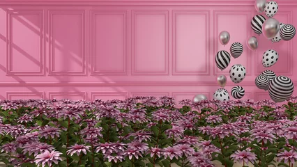 Fotobehang Fluor Roze Flower in the room. 3D illustration, 3D rendering   © wichuda