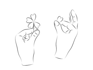 Human hand picking flower petals in black sketchy illustration style.