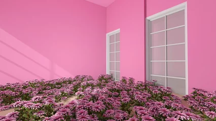 Fotobehang Fluor Roze Flower in the room. 3D illustration, 3D rendering   © wichuda