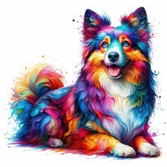 vibrant colorful dog watercolor