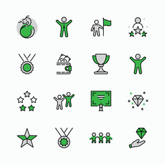 Set of Success Related Vector Line Icon. Contains such Icons as Cup, Ribbon, Star, Winner, Reward and more.Editable Stroke. 32x32 Pixel Perfect.