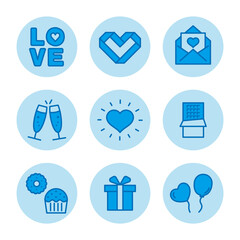 バレンタインのかわいい青のアイコンセット