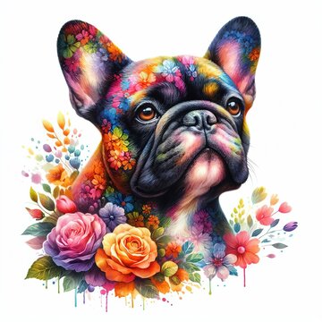 French Bulldog vibrant colorful dog watercolor