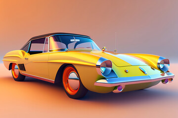 Low poly:isolated beautiful retro car close up ,generated AI