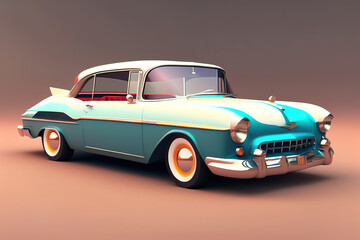 Low poly:isolated beautiful retro car close up ,generated AI