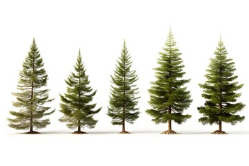 Obraz premium Set of photos of pine trees, colorful, big trees, white background, illustrations