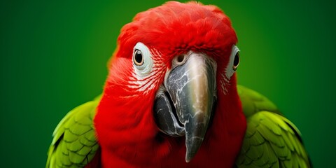 Fototapeta premium Close-up of a Scarlet Macaw with a vibrant green background