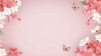 Fototapeta premium Sakura flowers creating a half-moon shape on a pastel canvas. Celebrating the bloom of spring.