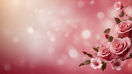 Valentine pink blurred background with flower. AI generated